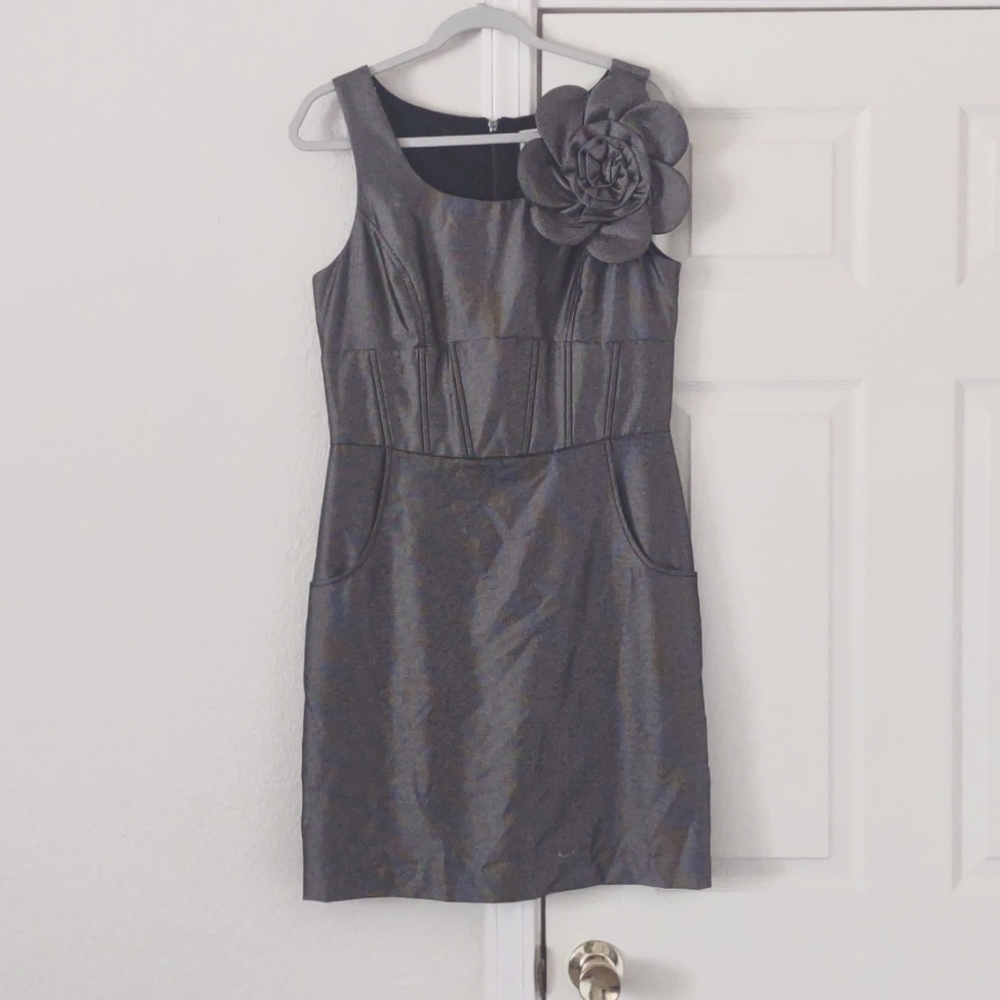 Grey corset waist pencil dress